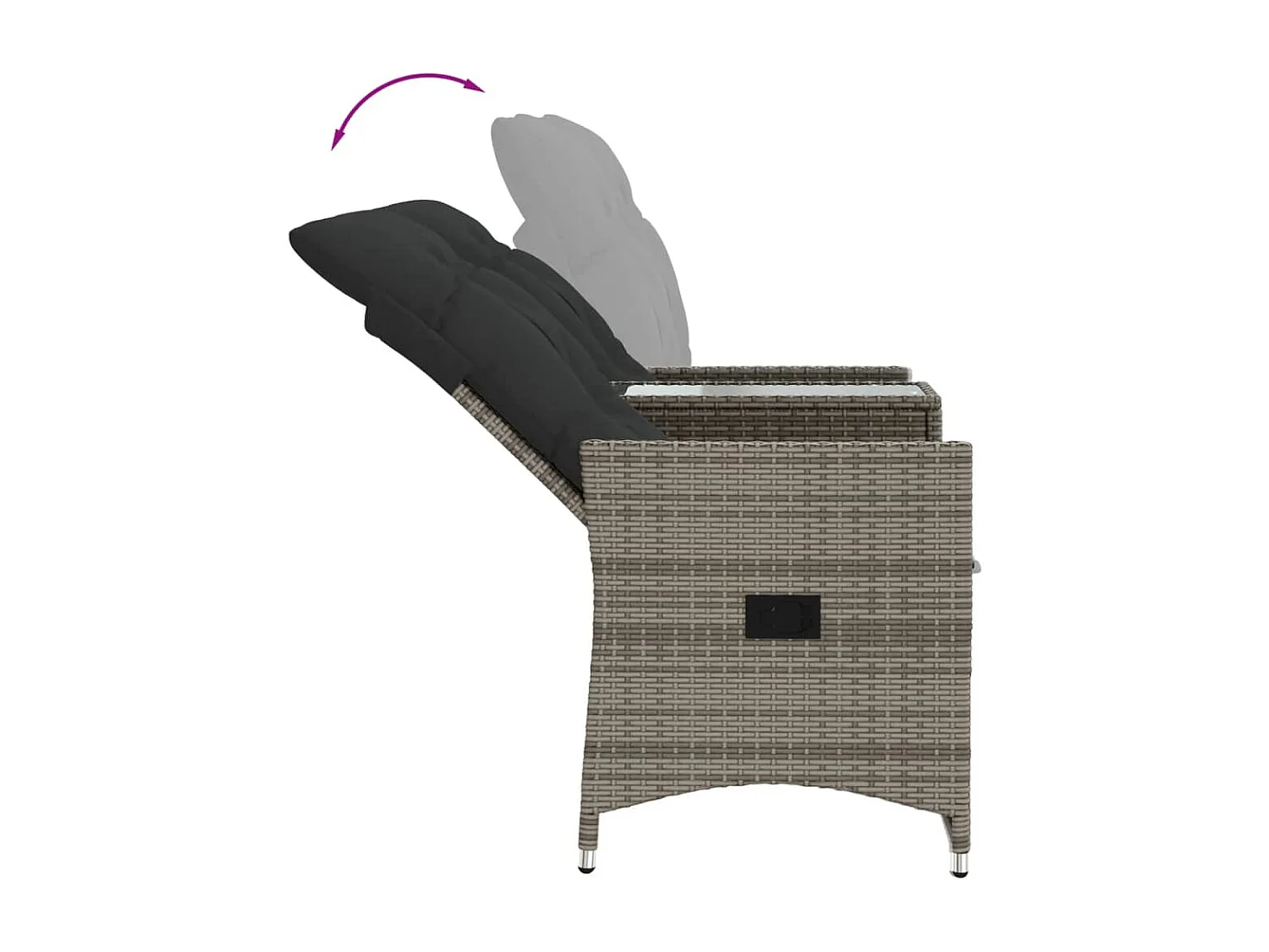 Divano Giardino Reclinabile 2 Posti Tavolino Grigio Polyrattan