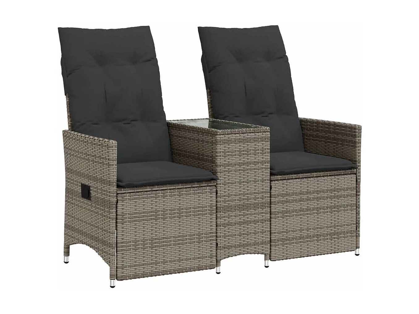 Sofá de jardim reclinável 2 lugares com mesa vime PE cinzento