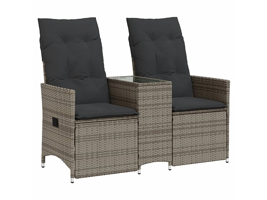 Gartensofa 2-Sitzer Verstellbar mit Tisch Grau Poly Rattan