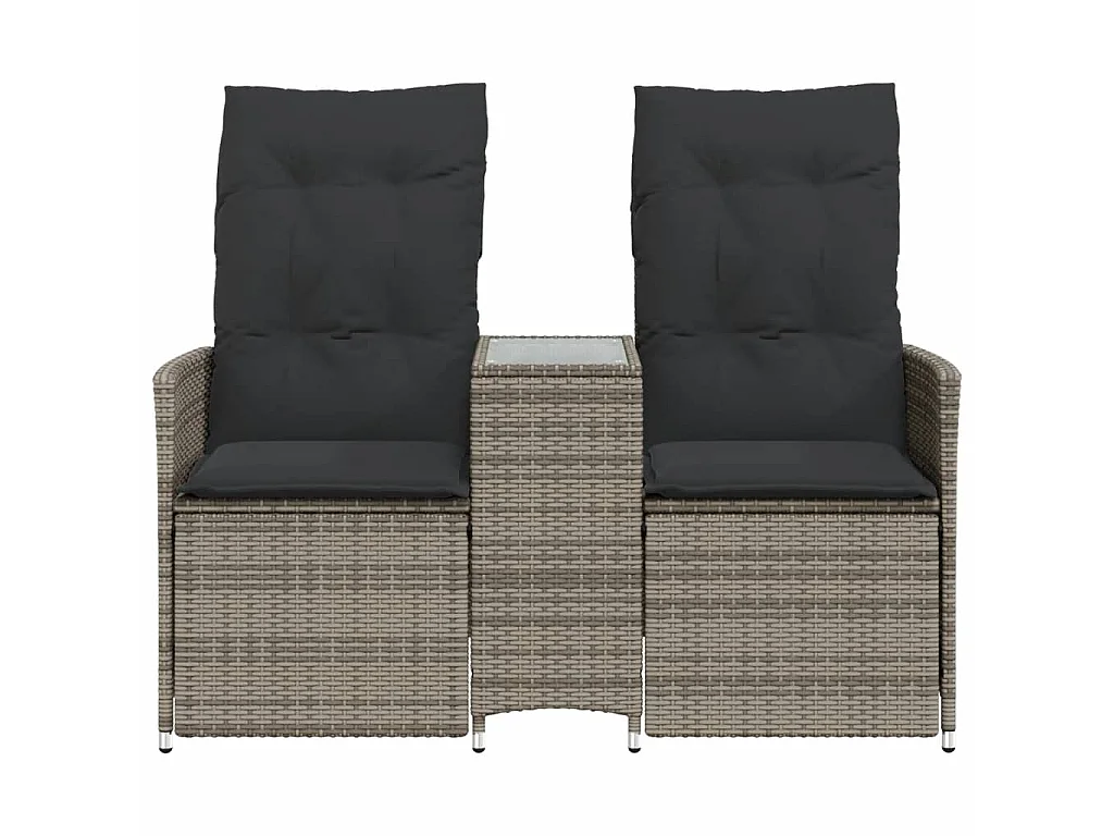 Gartensofa 2-Sitzer Verstellbar mit Tisch Grau Poly Rattan