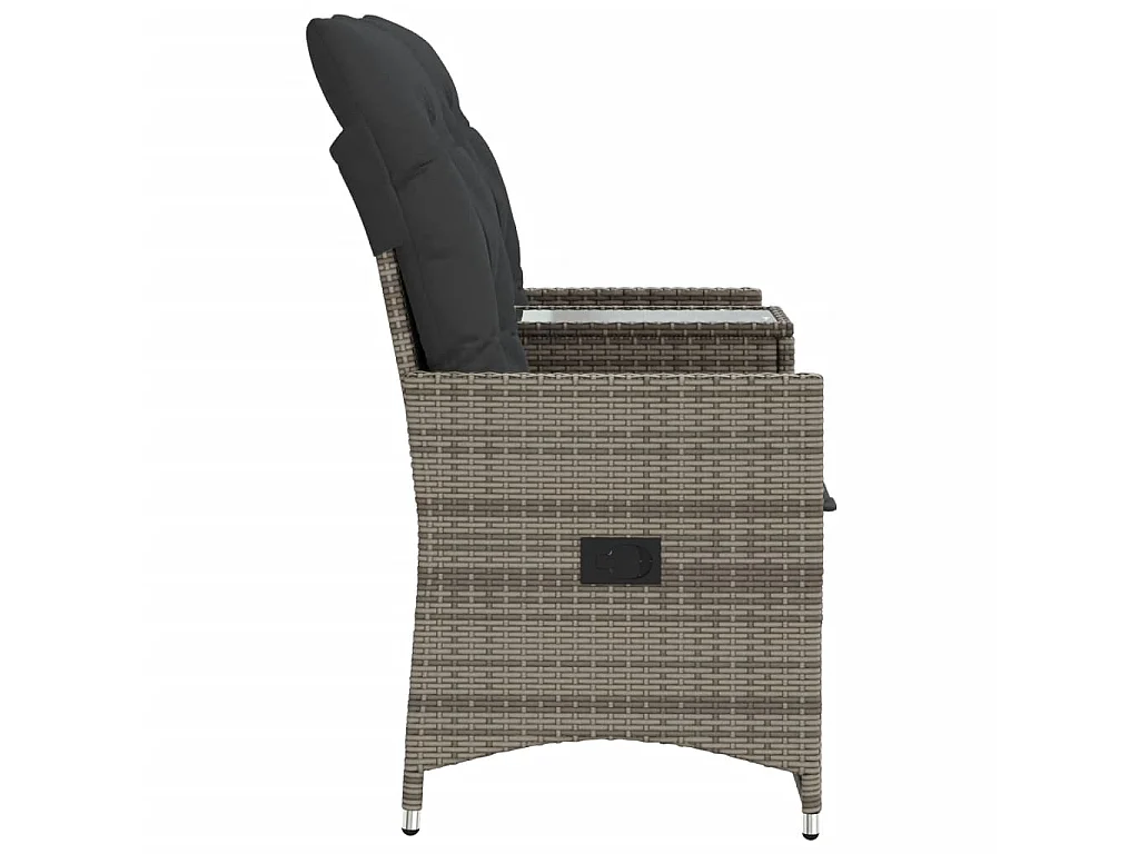 Gartensofa 2-Sitzer Verstellbar mit Tisch Grau Poly Rattan