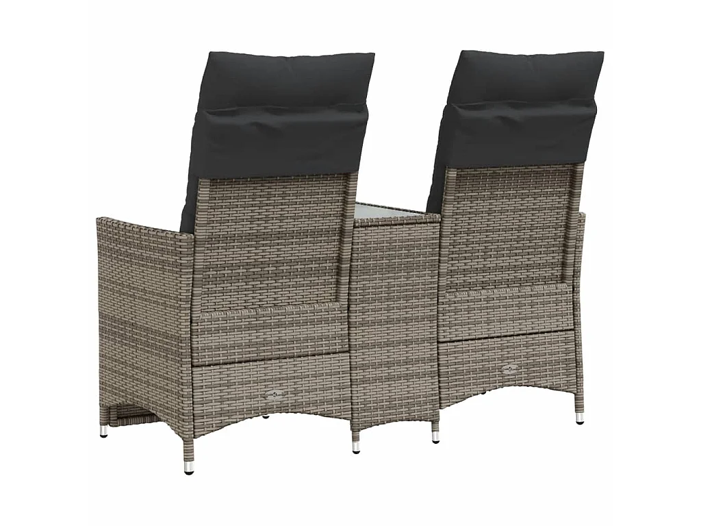 Gartensofa 2-Sitzer Verstellbar mit Tisch Grau Poly Rattan