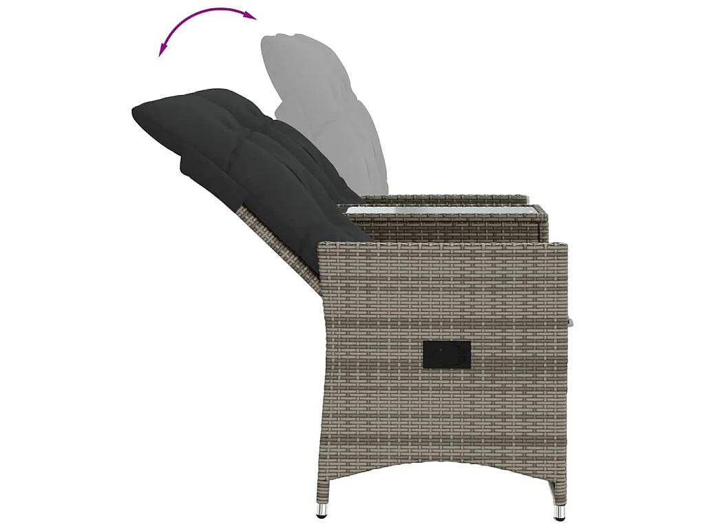 Gartensofa 2-Sitzer Verstellbar mit Tisch Grau Poly Rattan