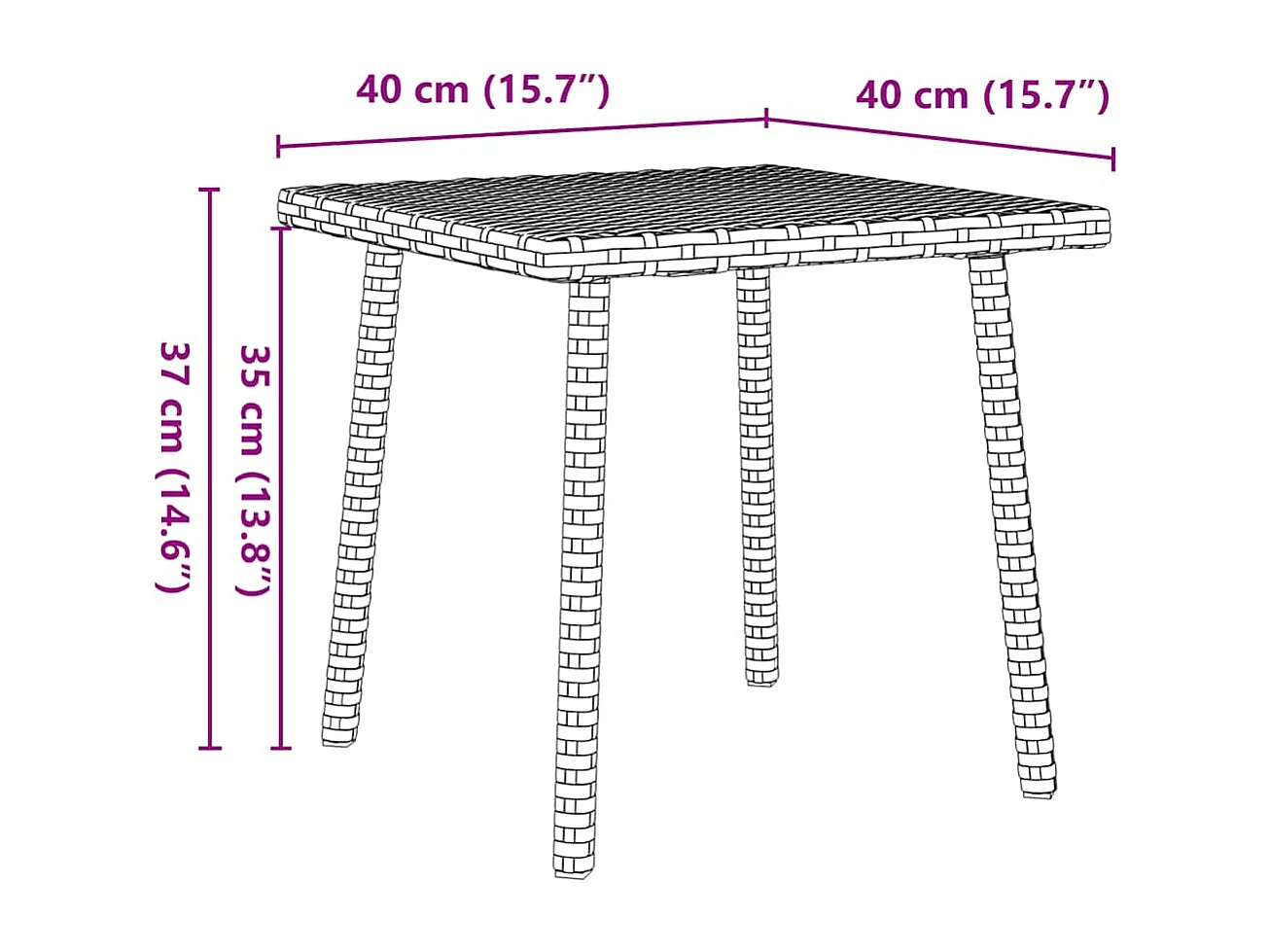 Table basse de jardin rectangulaire beige 40x40x37 cm rotin
