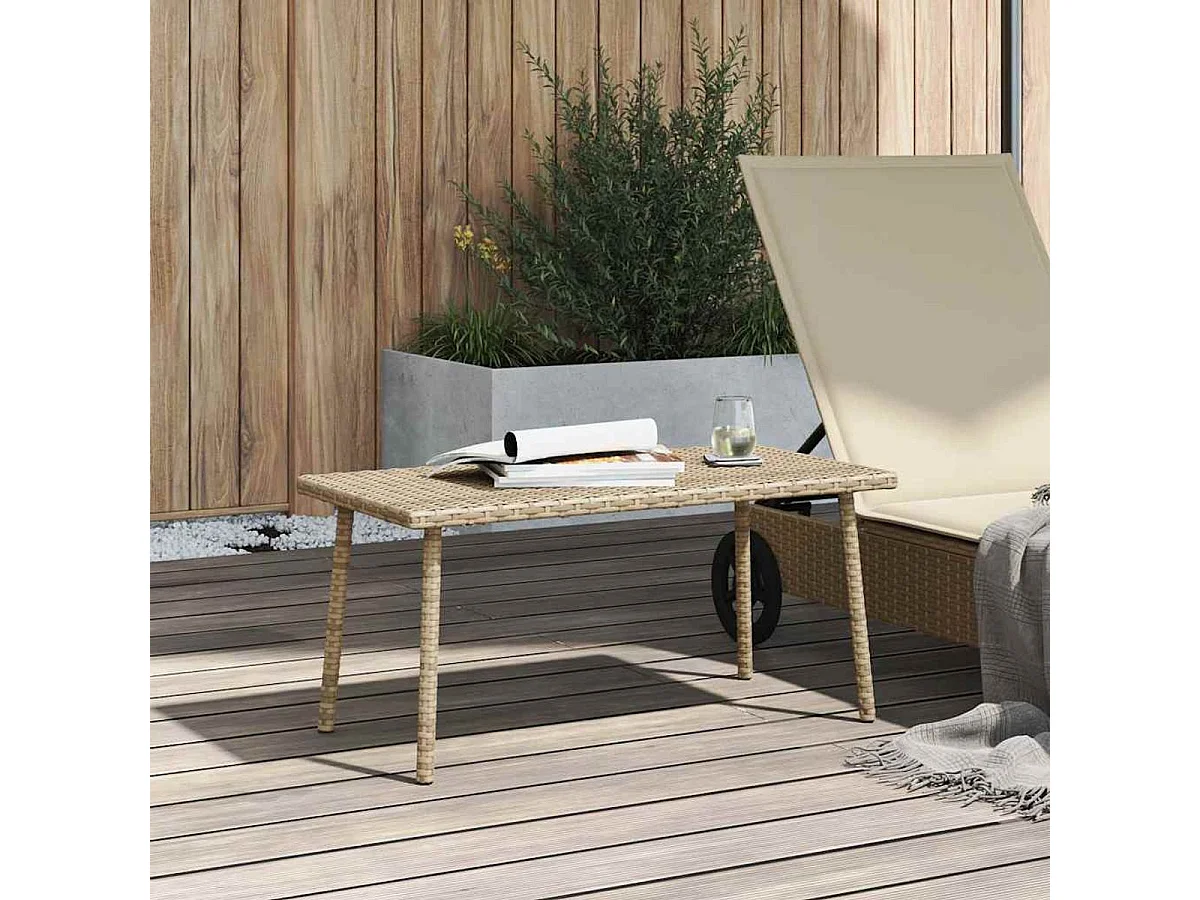 Mesa centro jardín rectangular beige 80x40x37cm ratán sintético