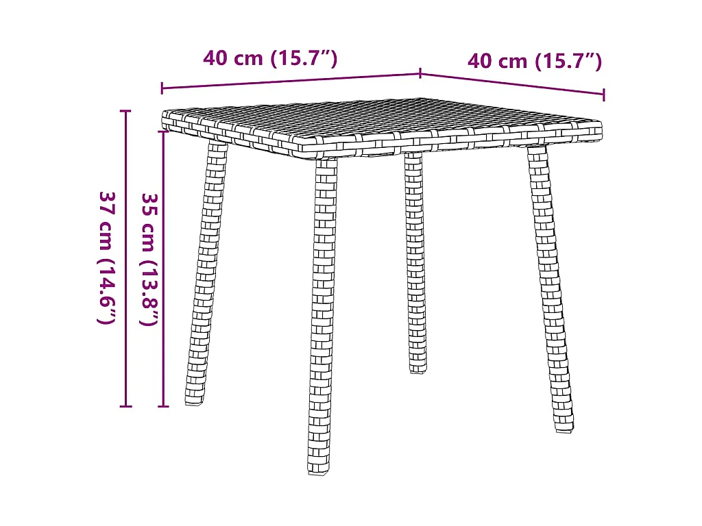 Table basse de jardin rectangulaire gris 40x40x37 cm rotin
