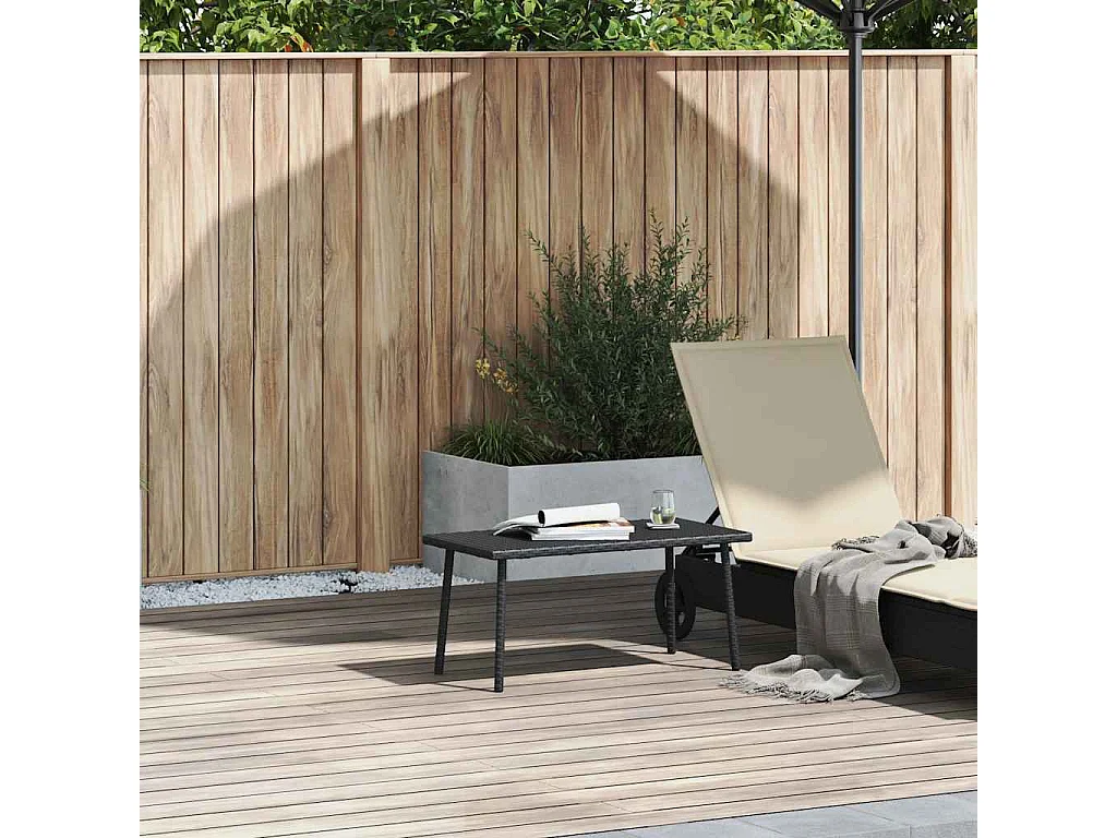 Table basse de jardin rectangulaire noir 80x40x37 cm rotin