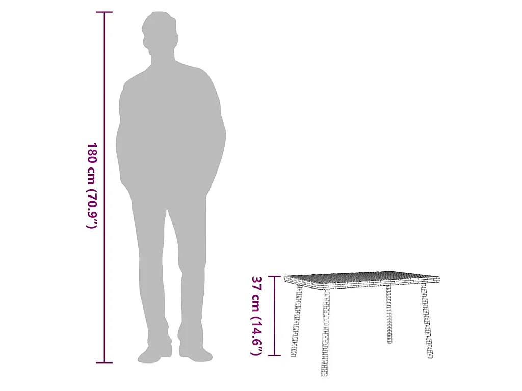 Table basse de jardin rectangulaire marron 60x40x37 cm rotin