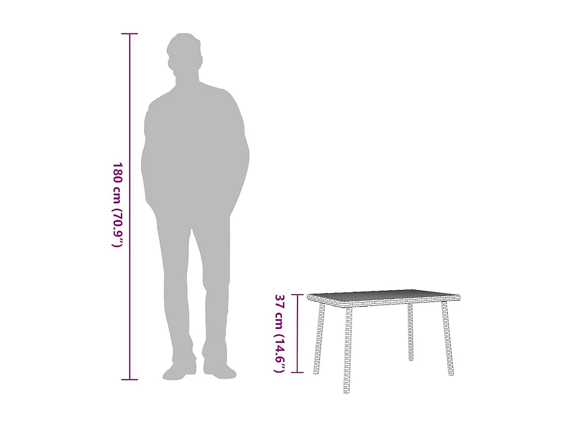 Table basse de jardin rectangulaire beige 60x40x37 cm rotin