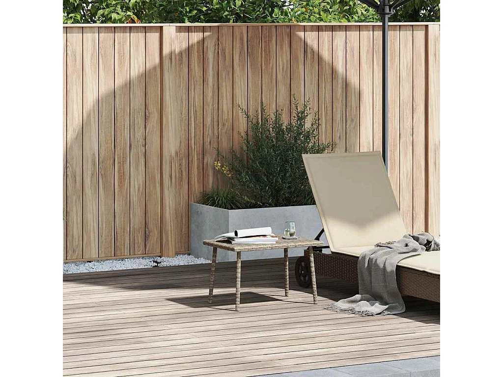 Table basse de jardin rectangulaire gris clair résine tressée