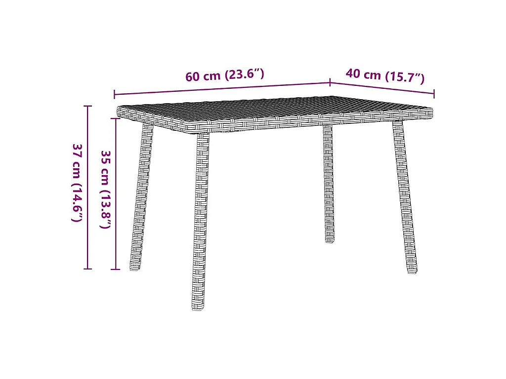 Table basse de jardin rectangulaire gris clair résine tressée