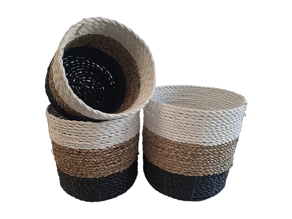 Plantenbakken Furnilux - Zwart Beige Wit - Mandenset 3 stuks