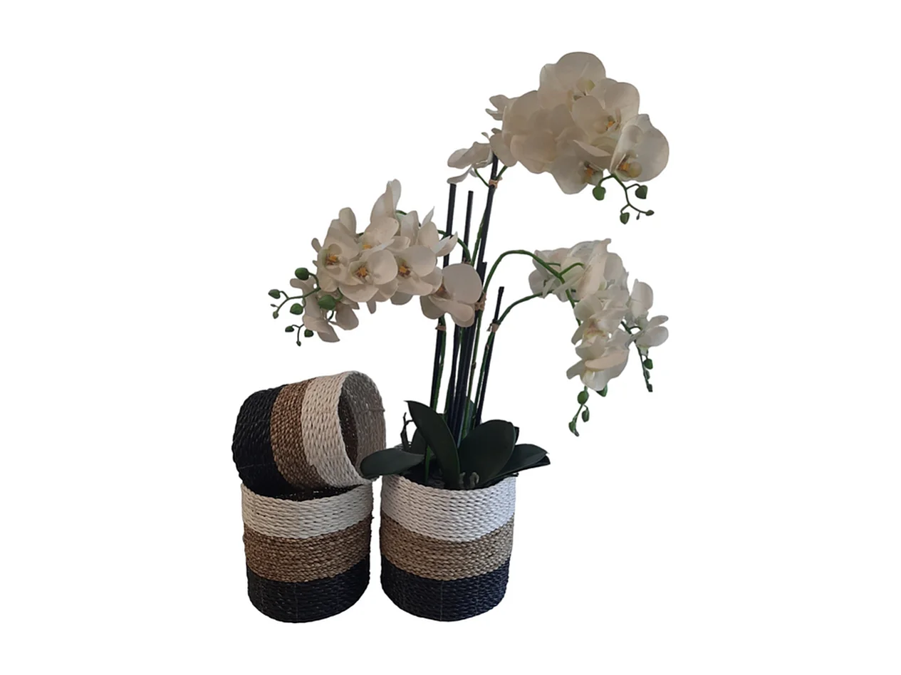 Plantenbakken Furnilux - Zwart Beige Wit - Mandenset 3 stuks