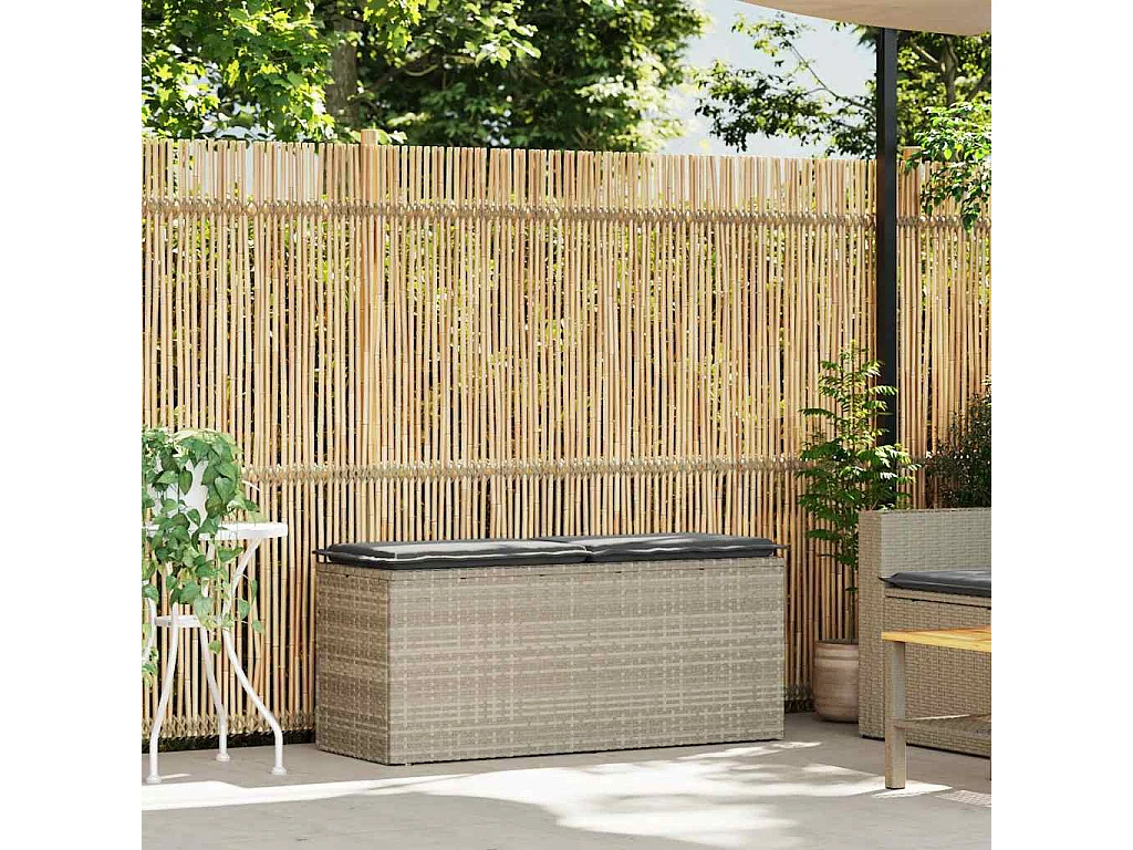 Banc de jardin coussin gris clair 110x40x44 cm résine tressée