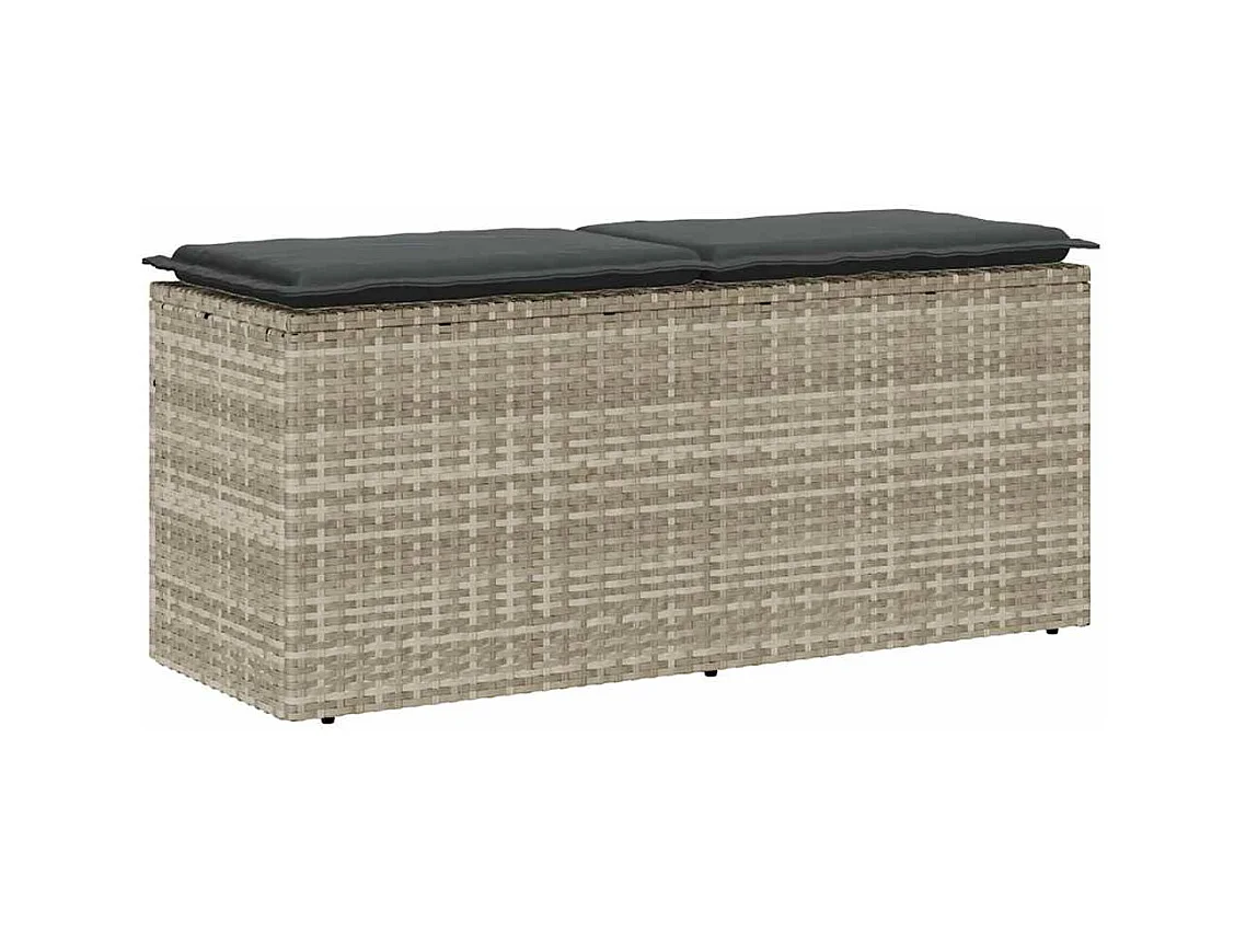 Banc de jardin coussin gris clair 110x40x44 cm résine tressée