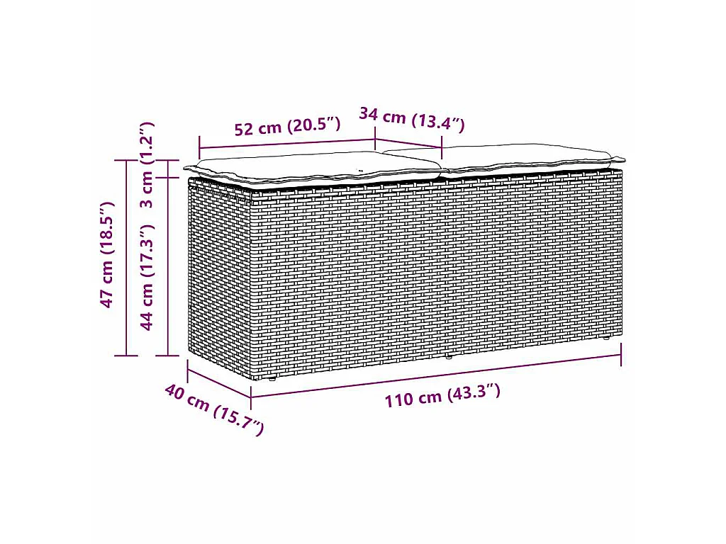 Panca da Giardino con Cuscino 110x40x44 cm in Polyrattan