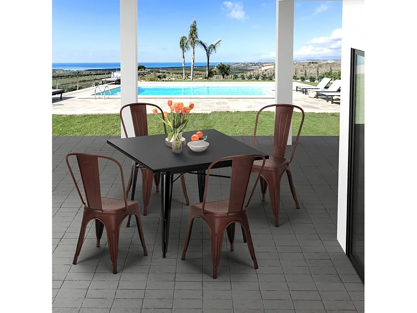 Set di 4 sedie industriale tavolo nero 80x80 cm Salted Margarita