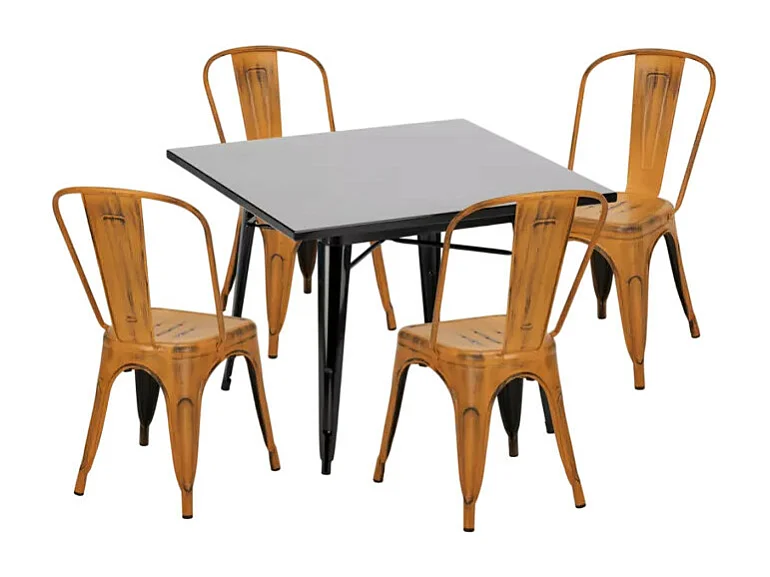 Set di 4 sedie industriale tavolo nero 80x80 cm Salted Margarita