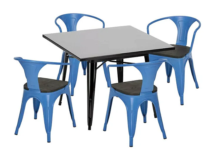 juego industrial mesa 80 x 80 cm 4 sillas estilo madera acero cocina century wood black - Azul Marino