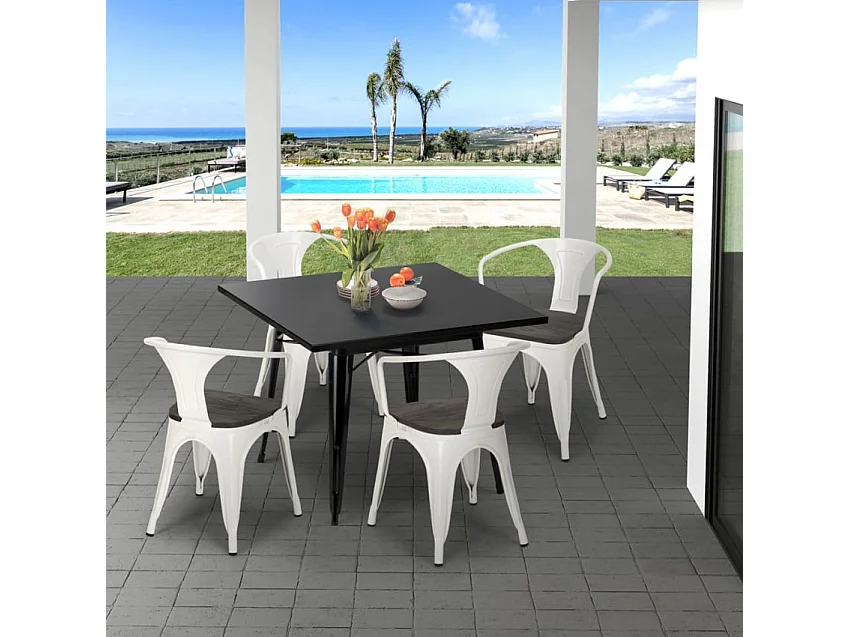 juego industrial mesa 80 x 80 cm 4 sillas estilo madera acero cocina century wood black - Azul Marino