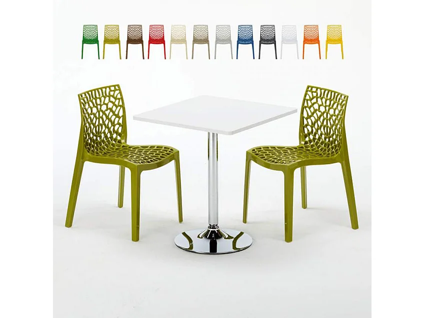 Ensemble de table 70x70cm avec 2 chaises colorées Cosmopolitan