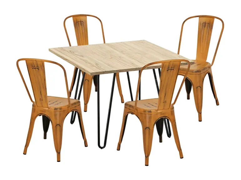 Set tavolo 80x80cm in metallo e legno 4 sedie vintage bar Pear Martini