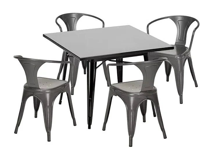 juego mesa acero 80 x 80 cm estilo industrial 4 sillas cocina restaurante century black - Gris Oscuro