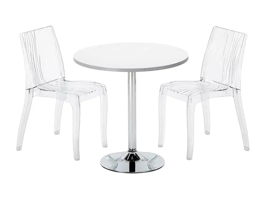 Set tavolo rotondo 70x70cm 2 sedie colorate trasparenti bar Caipiroska