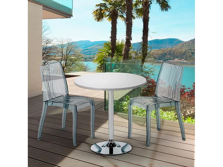 Set tavolo rotondo 70x70cm 2 sedie colorate trasparenti bar Caipiroska