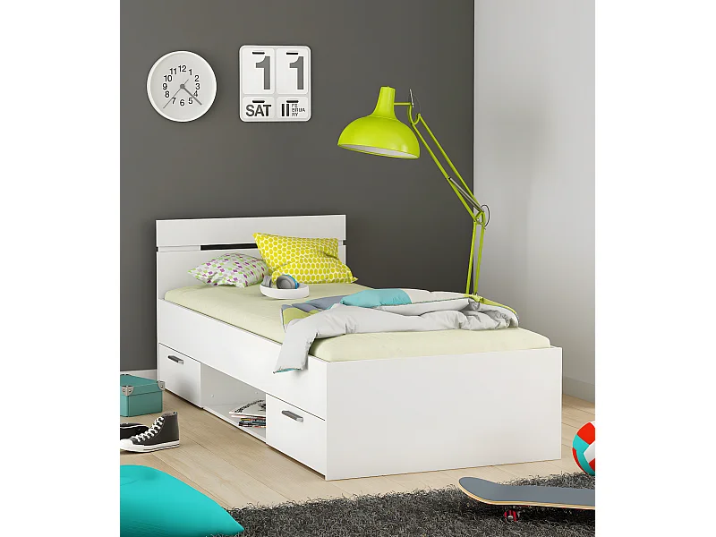 Lit enfant avec rangements coloris blanc mat - 94,5 x 74,2 x 204,3 cm