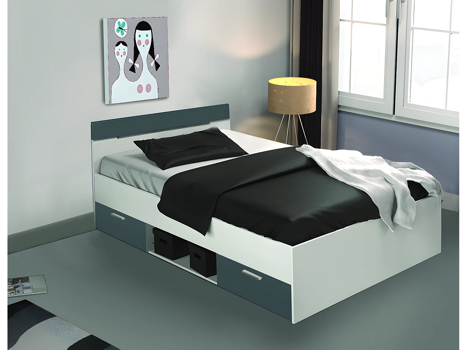 Lit enfant avec rangements coloris blanc mat - 94,5 x 74,2 x 204,3 cm