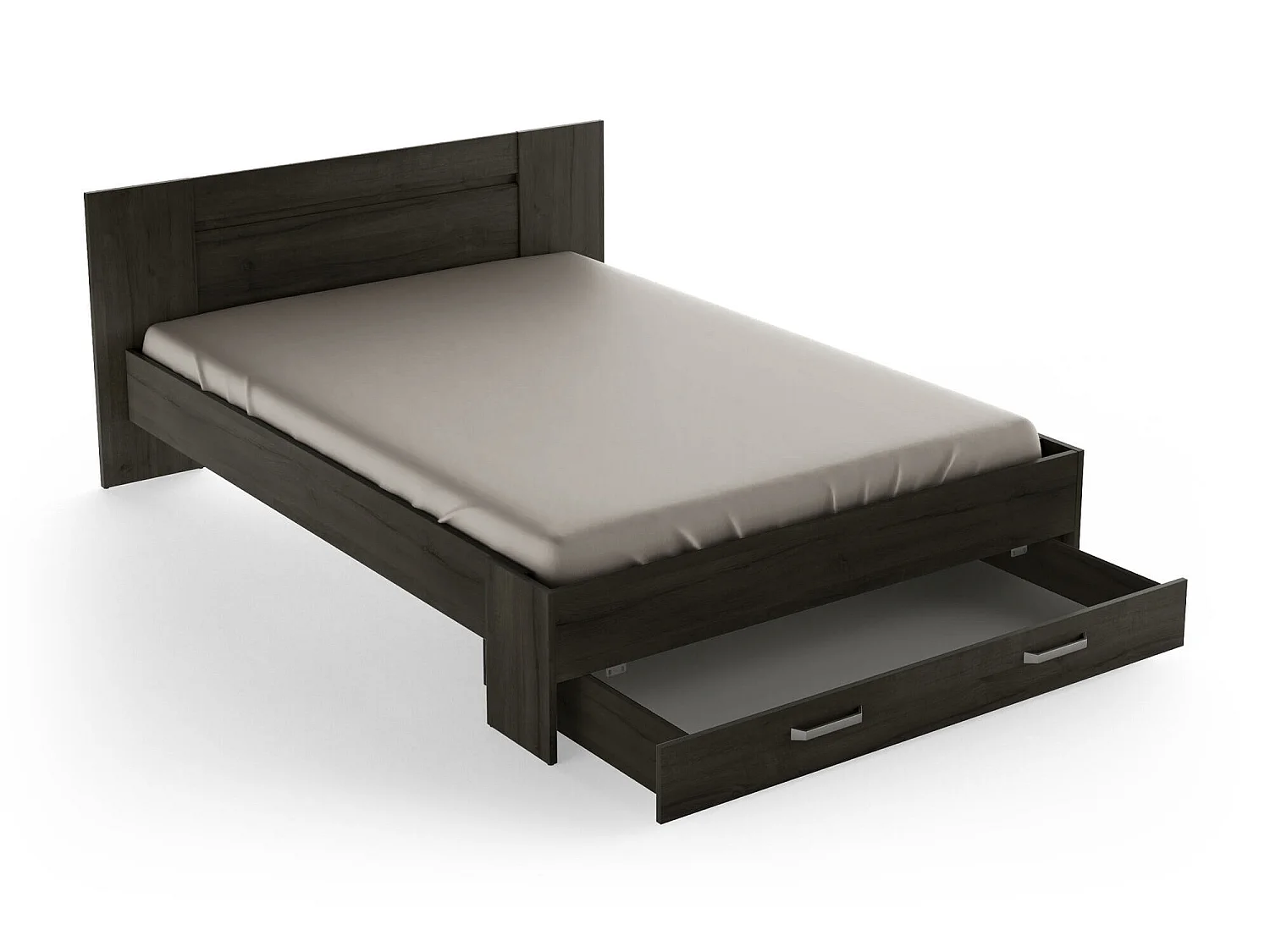 Lit adulte double 160x200 cm coloris chêne Wateford - Longueur 180 x Hauteur 80 x Profondeur 205 cm