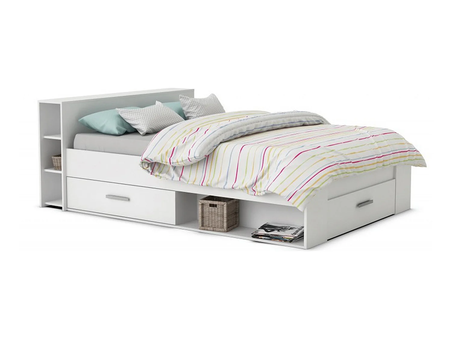 Lit adulte coloris blanc perle - Dim : 170,1 x 76,3 x 226,9 cm