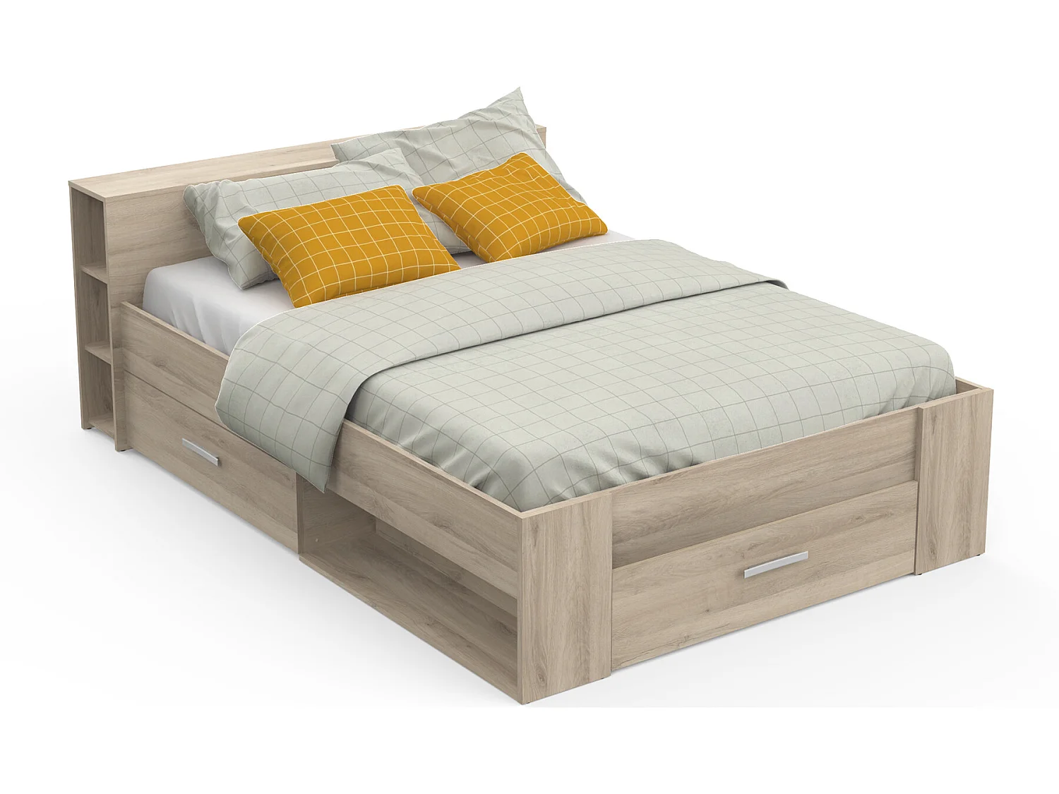 Lit adulte coloris chêne kronberg - longueur 150 x profondeur 226 x hauteur 74 cm