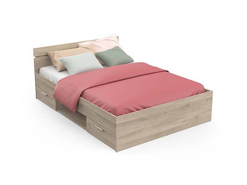 Lit adulte coloris chêne kronberg - longueur 144 x profondeur 204 x hauteur 74 cm