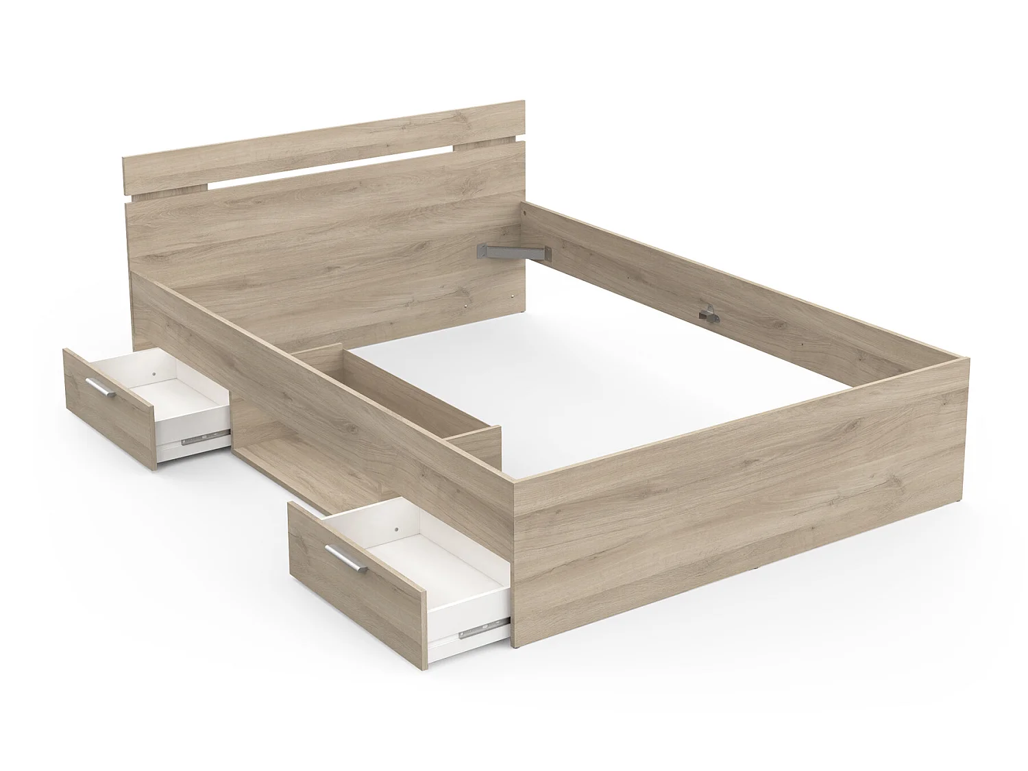 Lit adulte coloris chêne kronberg - longueur 144 x profondeur 204 x hauteur 74 cm