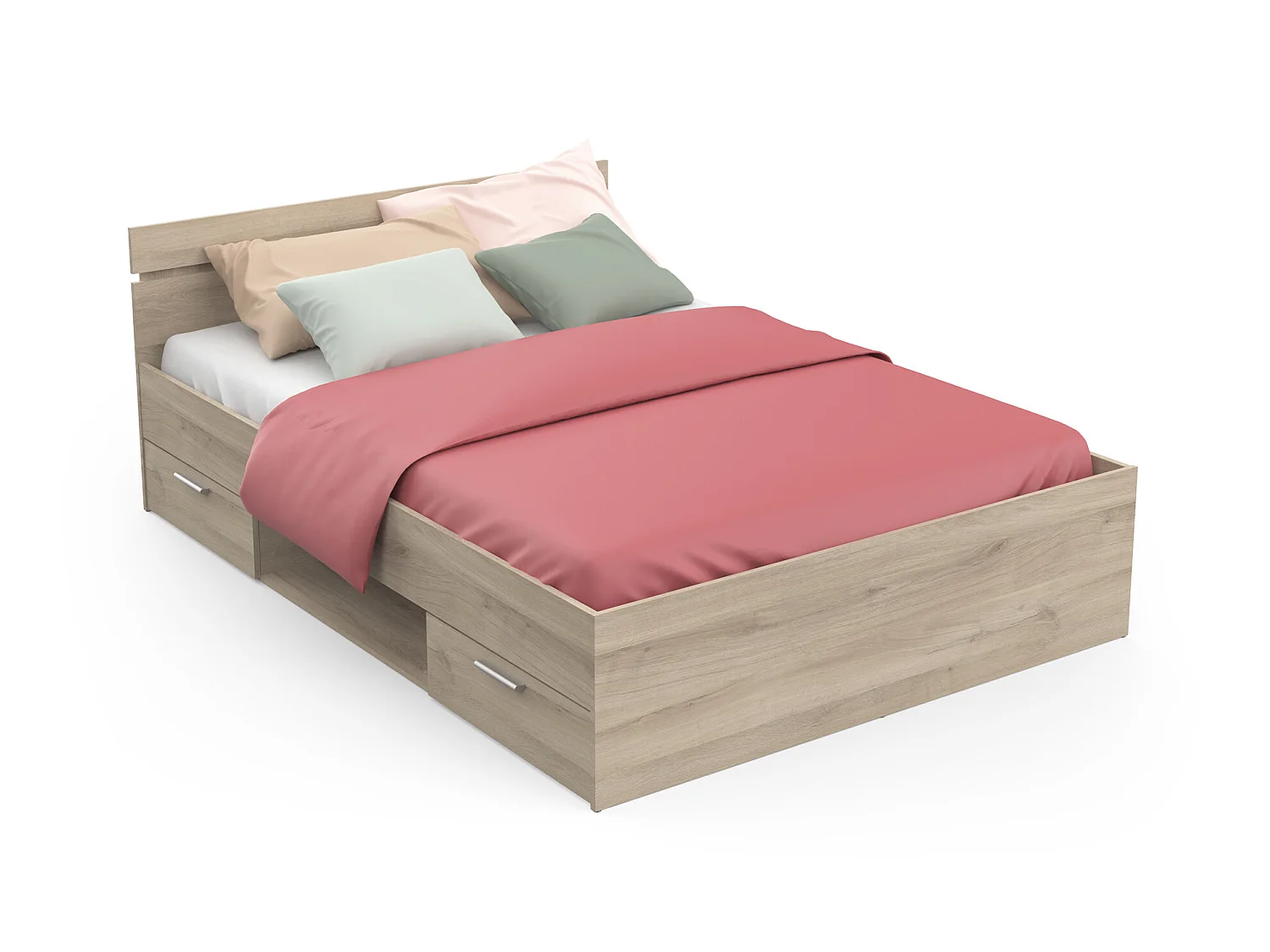 Lit adulte coloris chêne kronberg - longueur 144 x profondeur 204 x hauteur 74 cm