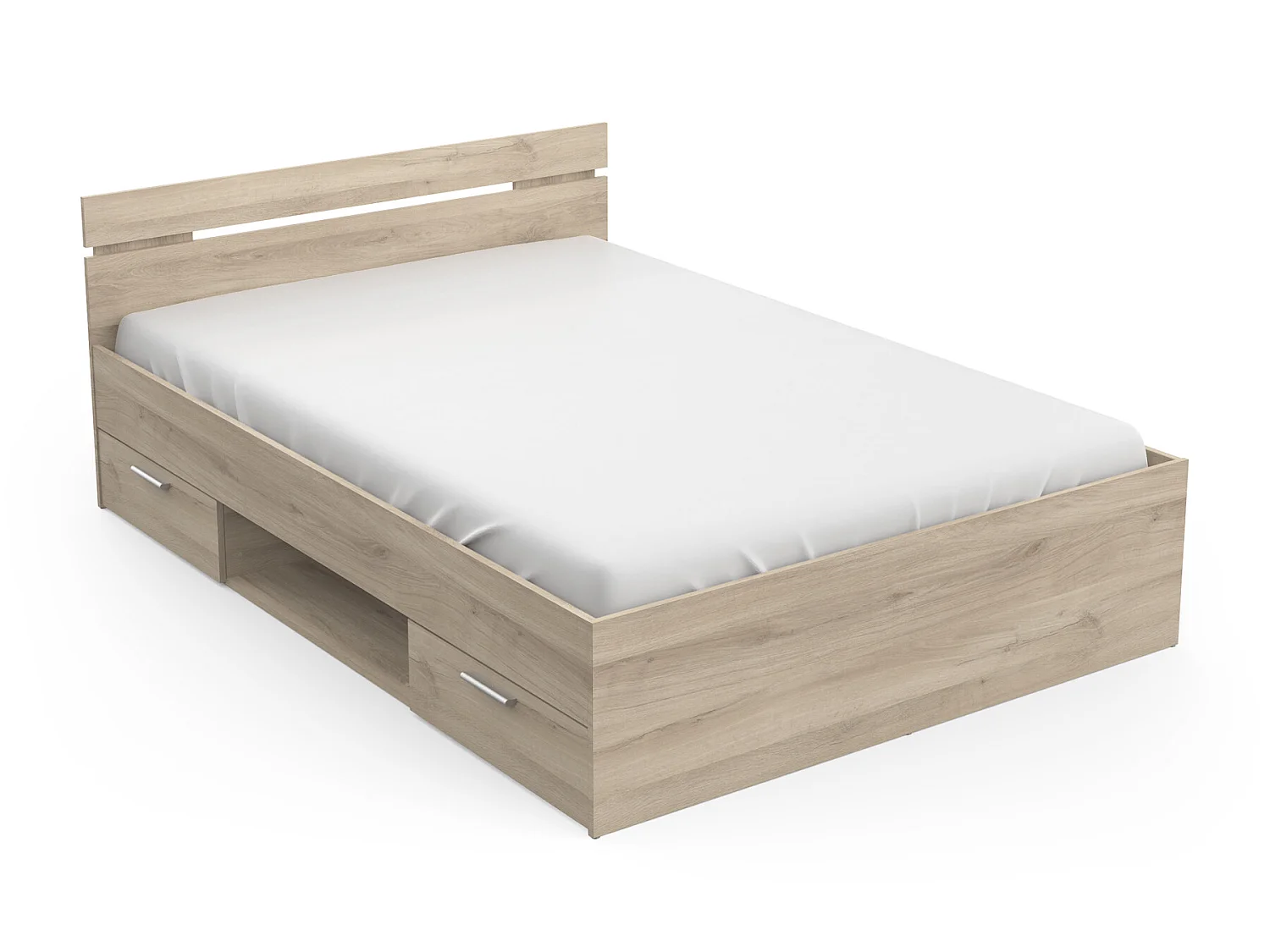 Lit adulte coloris chêne kronberg - longueur 144 x profondeur 204 x hauteur 74 cm