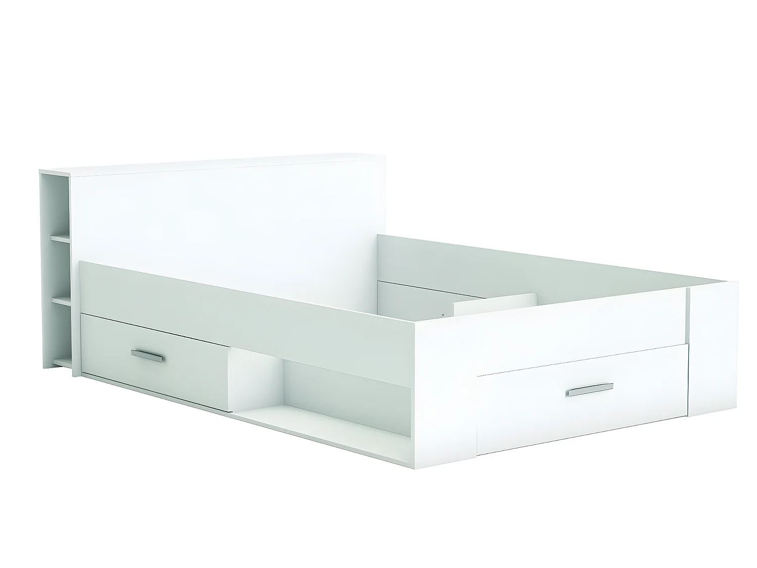 Lit 2 places avec rangements en bois coloris blanc mat - 150,1 x 76,3 x 217,3 cm