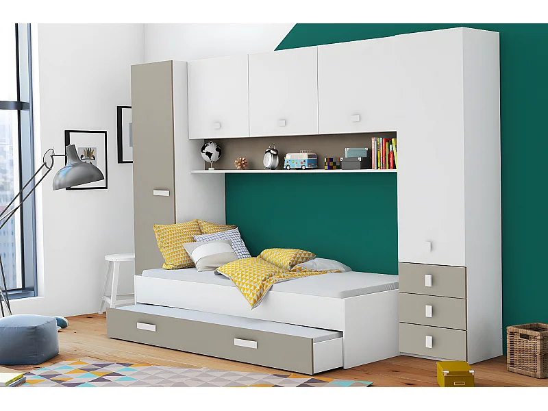 Tiroir de lit enfant , coloris blanc mat/argile - 198,4 x 21,9 x 93 cm