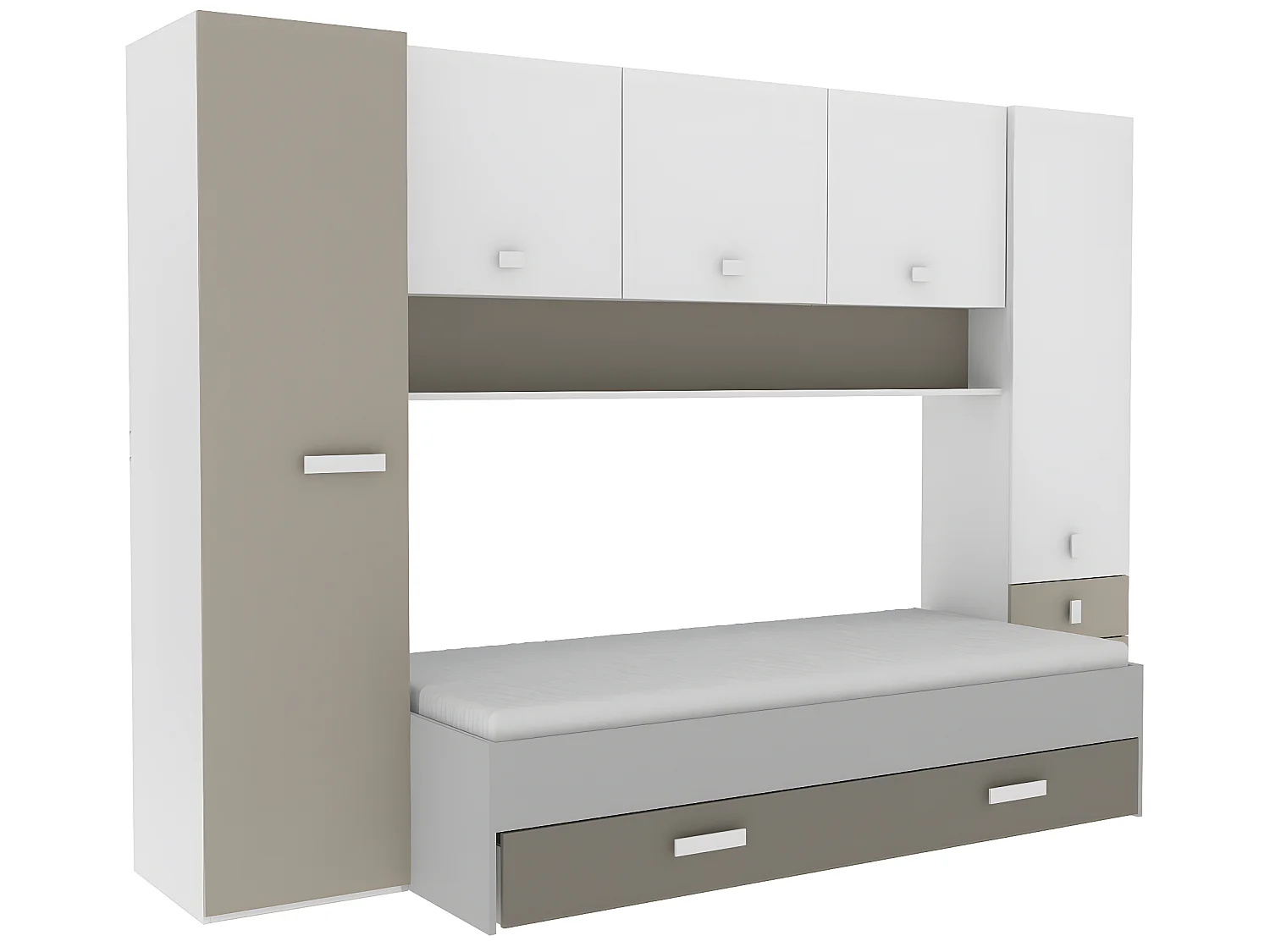 Tiroir de lit enfant , coloris blanc mat/argile - 198,4 x 21,9 x 93 cm