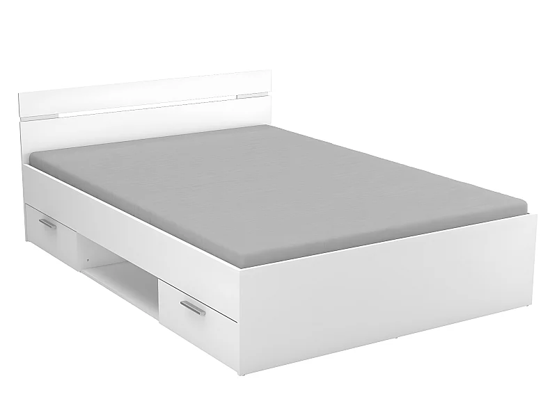 Lit 2 places avec rangements en bois coloris blanc mat - 144,5 x 74,2 x 204,3 cm