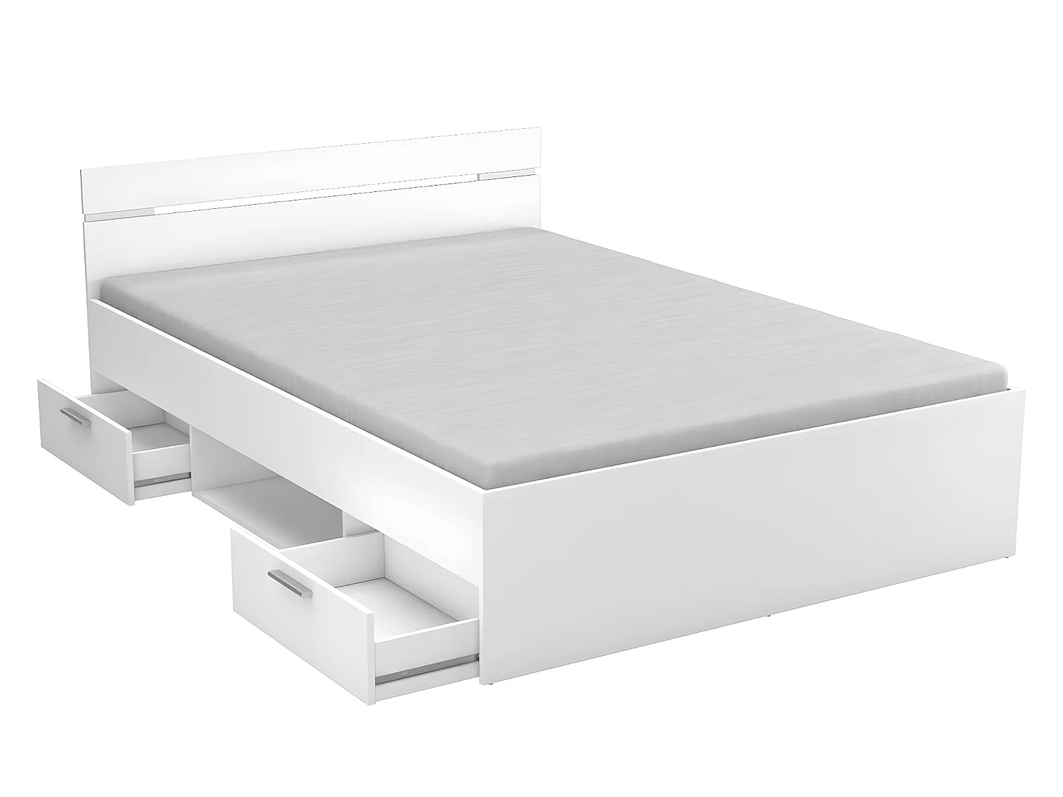 Lit 2 places avec rangements en bois coloris blanc mat - 144,5 x 74,2 x 204,3 cm