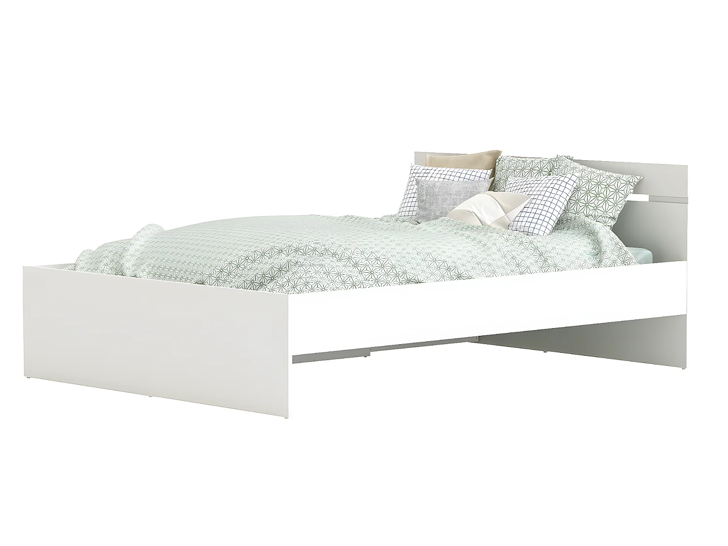 Lit adulte avec rangement coloris blanc mat - 144,1 x 74,2 x 194,7 cm