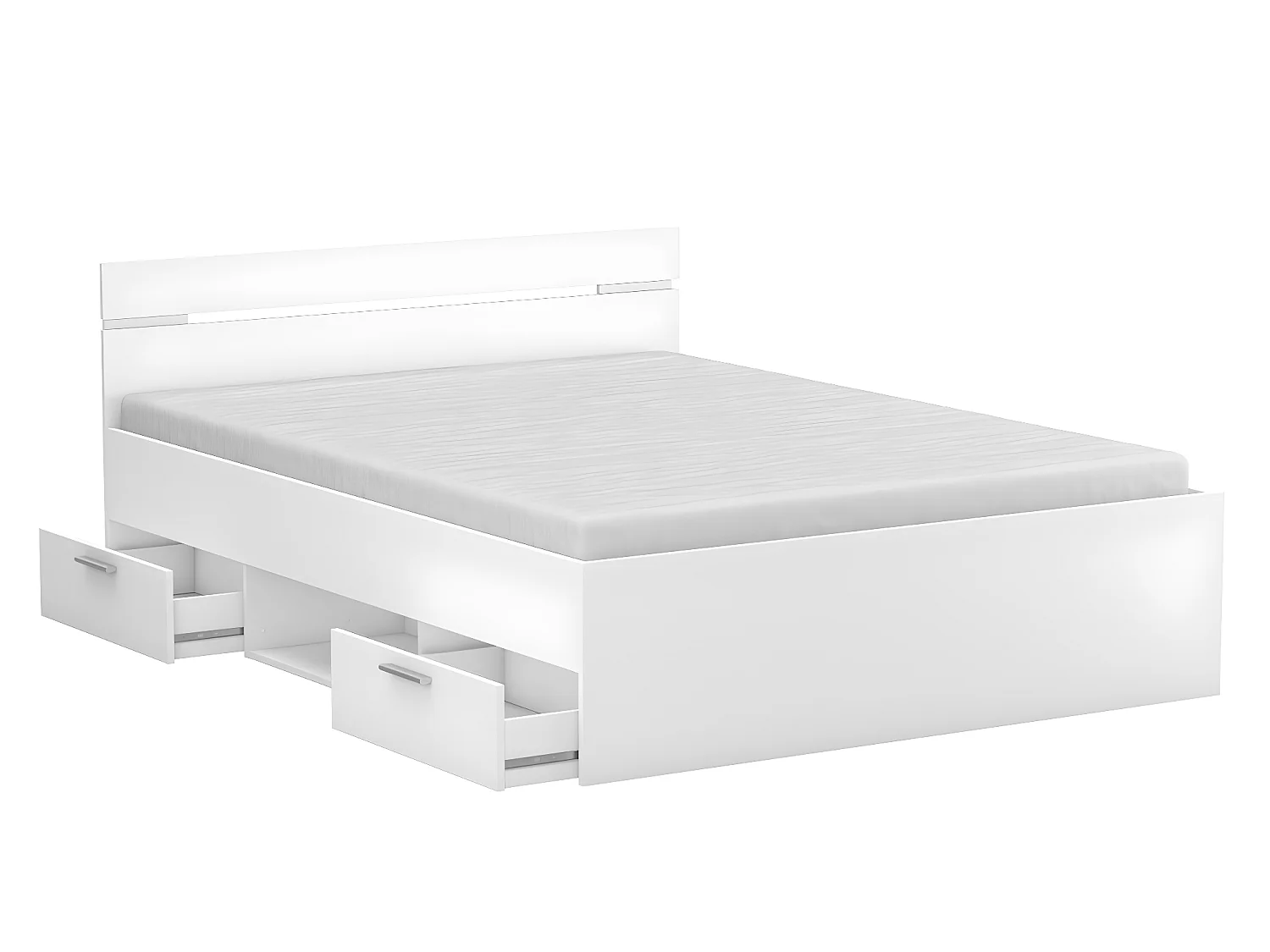 Lit adulte avec rangement coloris blanc mat - 144,1 x 74,2 x 194,7 cm