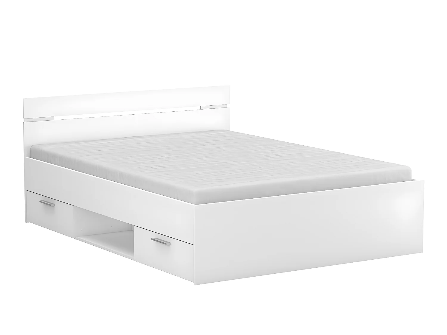 Lit adulte avec rangement coloris blanc mat - 144,1 x 74,2 x 194,7 cm