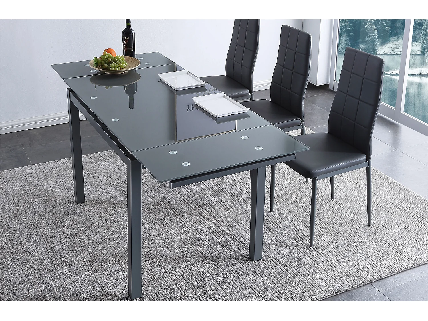 Table à manger extensible rectangulaire coloris gris - Longueur 110 - 170 x Profondeur 70 x Hauteur 75 cm
