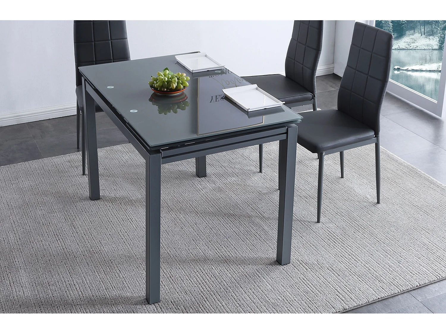 Table à manger extensible rectangulaire coloris gris - Longueur 110 - 170 x Profondeur 70 x Hauteur 75 cm