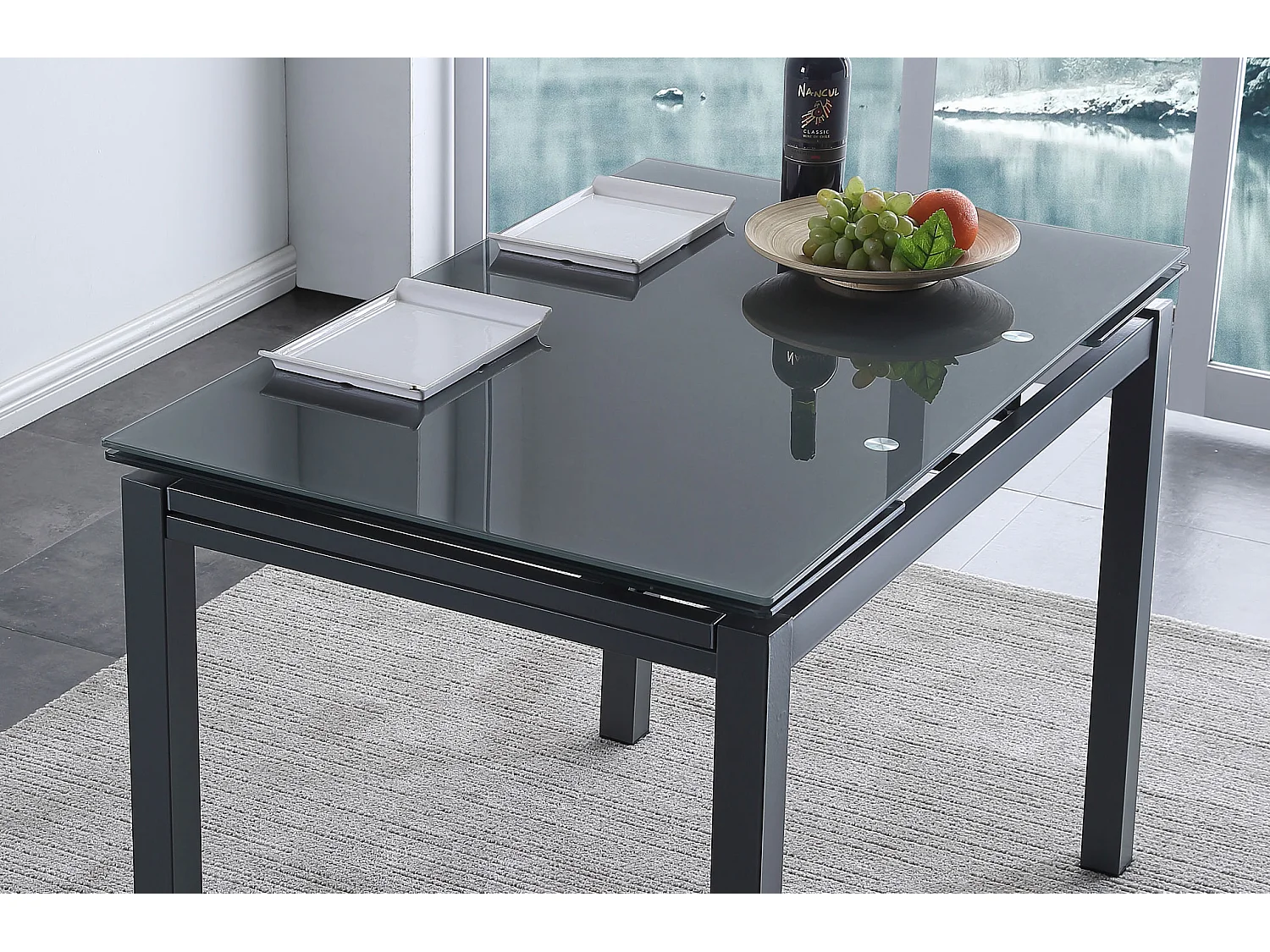 Table à manger extensible rectangulaire coloris gris - Longueur 110 - 170 x Profondeur 70 x Hauteur 75 cm