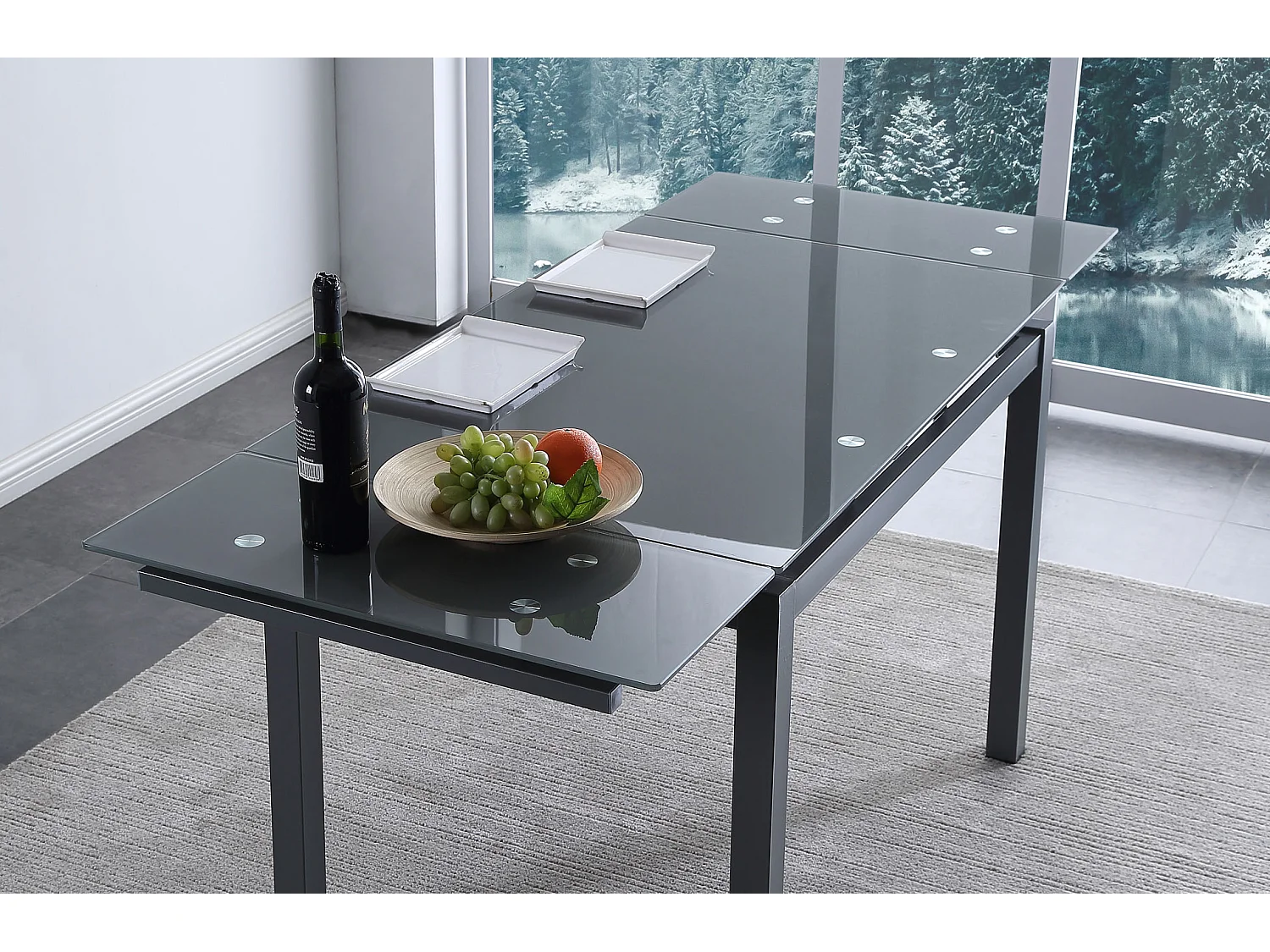 Table à manger extensible rectangulaire coloris gris - Longueur 110 - 170 x Profondeur 70 x Hauteur 75 cm